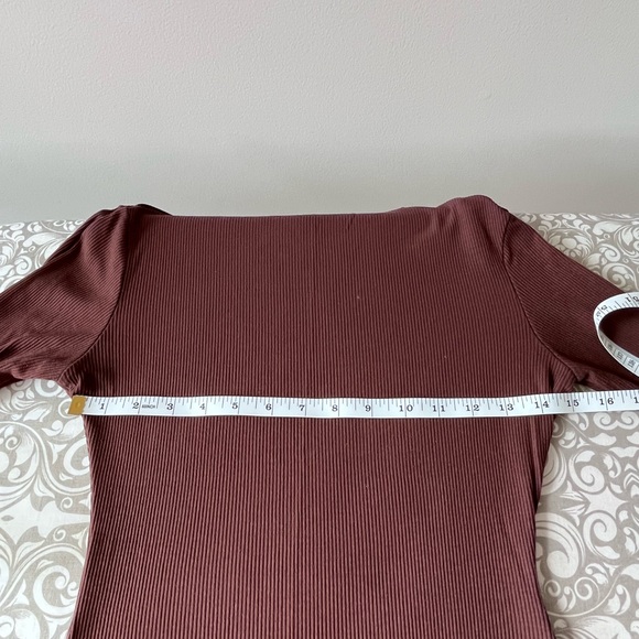 Naked Wardrobe Chocolate Brown Fine Ribbed Stretchy Bodysuit with Snaps - Picture 3 of 8